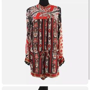 Isabel Marant Etoile Taylor Red Black Paisley Long Sleeve Romper Size 3 Like New